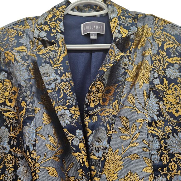 Guillaume Womens Floral Blue, Gold Blazer Jacket Size L - Picture 4 of 10